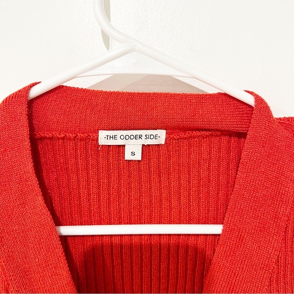 The Odder Side Ribbed Cotton Linen Blend Wood Button V-Neck Cardigan Small - Picture 4 of 6